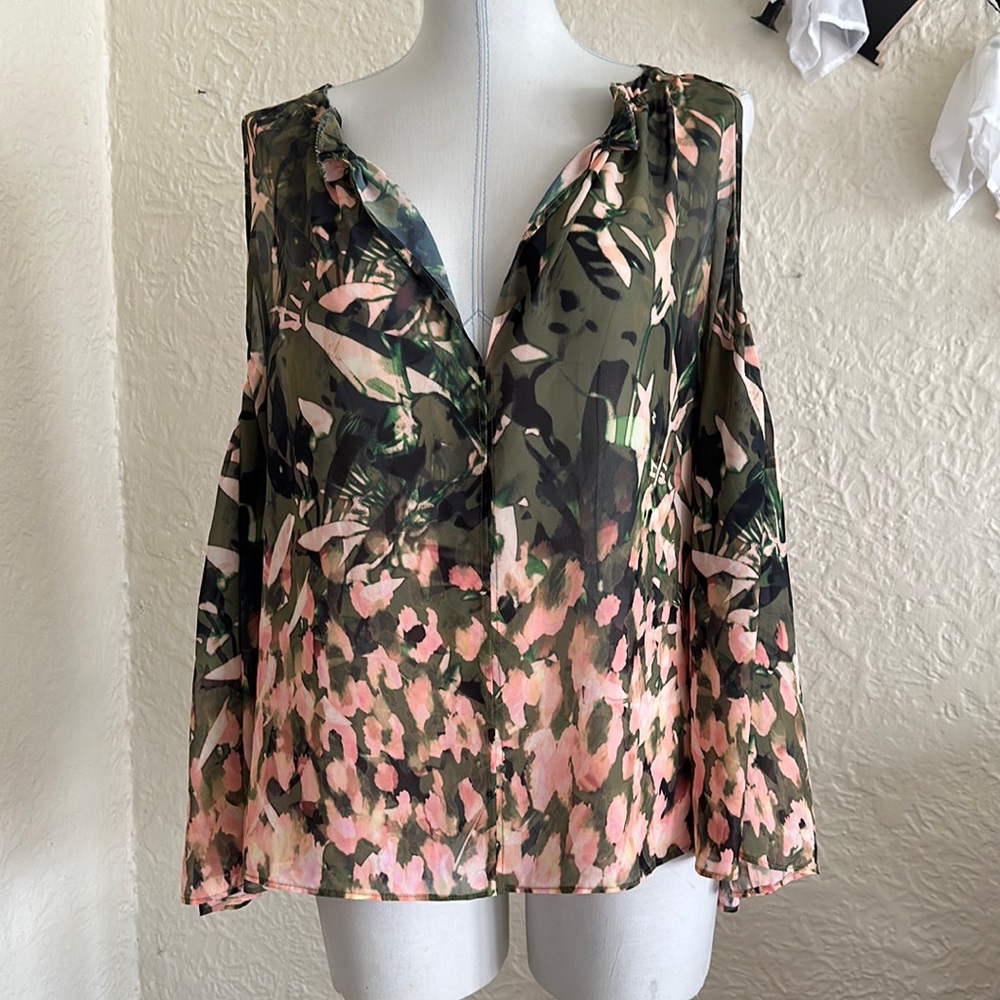 Catherine Catherine Malandrino Trapeze Tank Top Green Pink Floral